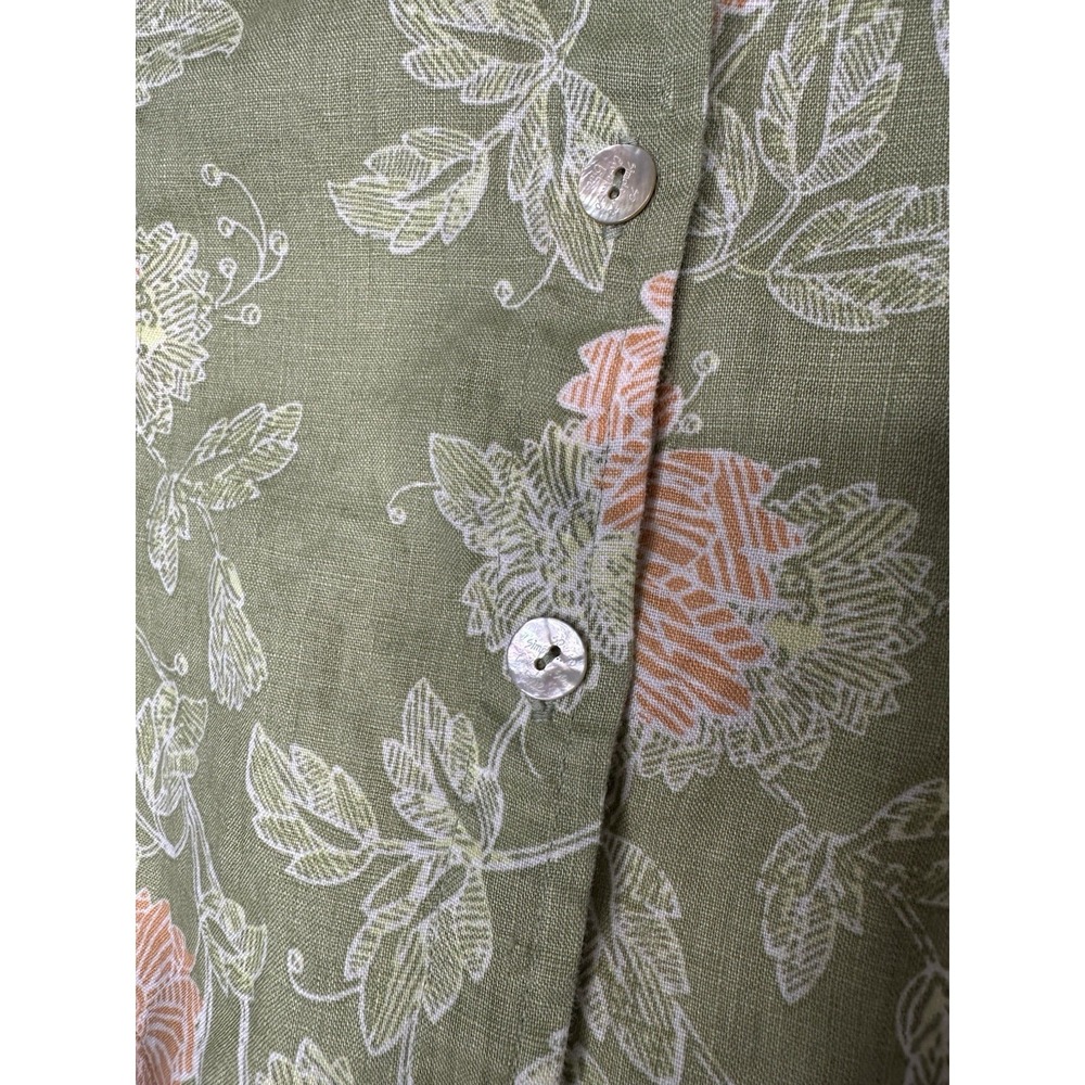Sigrid Olsen Blue Linen Shirt Size M Green Floral Short Sleeve Button up - Picture 6 of 11